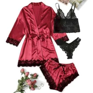 Luxurious WDIRARA Silk Satin Pajamas Set - 4 Pieces