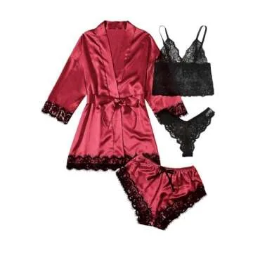 Luxurious WDIRARA Silk Satin Pajamas Set - 4 Pieces