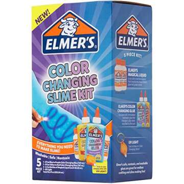 Elmer's Color Changing Slime Kit | Slime Supplies Include Elmer's Color Changing Glue, Elmer's Magical Liquid Slime Activator, UV Light, 5 Piece Kit, Blue/Purple + Yellow/Red