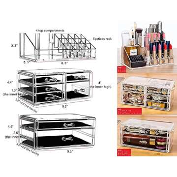 Cq acrylic 3 Pack Clear Skincare Organizer for Vanity, Stackable 7 Drawers Make Up Organizer,Cute Co...