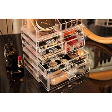 Cq acrylic 3 Pack Clear Skincare Organizer for Vanity, Stackable 7 Drawers Make Up Organizer,Cute Cosmetic Organizer for Vanity Jewelry,Hair Clip,Beauty,Skincare Product Dresser Acrylic Desk Organizer