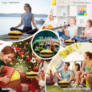 Steel Tongue Drum 6 Inche 11 Note Steel Drums Rain Chime,Raindrop Drum,Rain Drum for Outside Garden（Yellow）