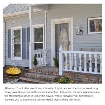 Steel Tongue Drum 6 Inche 11 Note Steel Drums Rain Chime,Raindrop Drum,Rain Drum for Outside Garden（Yellow）