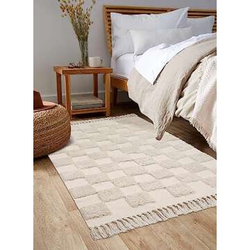 Lanffia Checkered Tufted Rug - Versatile Indoor Comfort