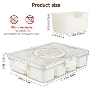 HOTYPXQ Snackle Box Container, 3rd Gen Vegetable Tray with Lid, 8 Compartment Veggie Platter, Snack Box Container, Divided Serving Tray with Lid and Handle, Food Organizer for Nuts, Candy, Fruits