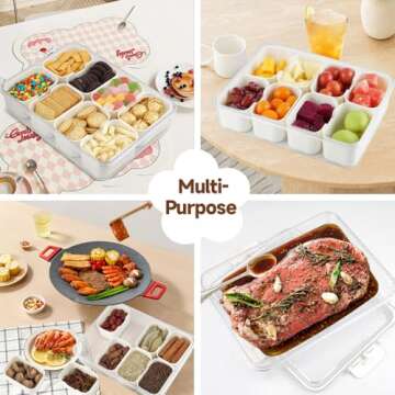 HOTYPXQ Snackle Box Container, 3rd Gen Vegetable Tray with Lid, 8 Compartment Veggie Platter, Snack Box Container, Divided Serving Tray with Lid and Handle, Food Organizer for Nuts, Candy, Fruits