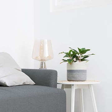 Dahey Jute Cotton Rope Plant Basket Mini Woven Storage Basket for Up to 7" Planter, Decorative Flower Pot Cover Closet Storage Bin Table Desk Organizer Modern Home Decor, Grey