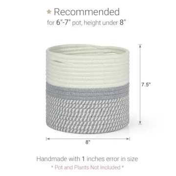 Dahey Jute Cotton Rope Plant Basket Mini Woven Storage Basket for Up to 7" Planter, Decorative Flower Pot Cover Closet Storage Bin Table Desk Organizer Modern Home Decor, Grey