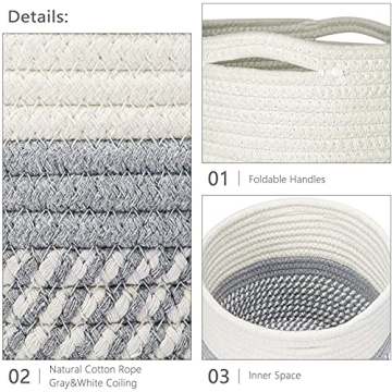 Dahey Jute Cotton Rope Plant Basket Mini Woven Storage Basket for Up to 7" Planter, Decorative Flower Pot Cover Closet Storage Bin Table Desk Organizer Modern Home Decor, Grey