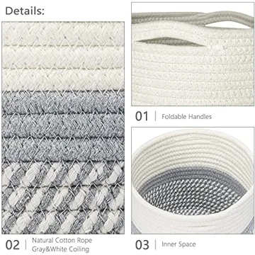 Dahey Jute Cotton Rope Plant Basket Mini Woven Storage Basket for Up to 7" Planter, Decorative Flower Pot Cover Closet Storage Bin Table Desk Organizer Modern Home Decor, Grey