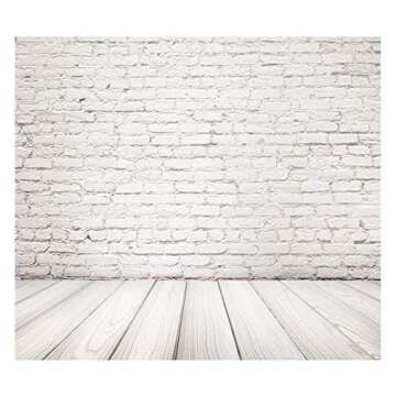 White Brick Photography Backdrop Wood Floor Backdrop Vintage Photography Background Theme Background...