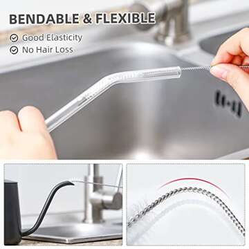 Hiware Straw Cleaner Brush Set, 8-Piece Long Cleaning Brush for Straws on Tumbler, Water Bottle, Sippy Cup, and Pipes, Tubes or Hummingbird Feeders