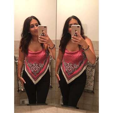 Women's Paisley Print Tie Back French Knot Hanky Hem Spaghetti Straps Handkerchief Cami Bandana Tube Crop Top Hot Pink