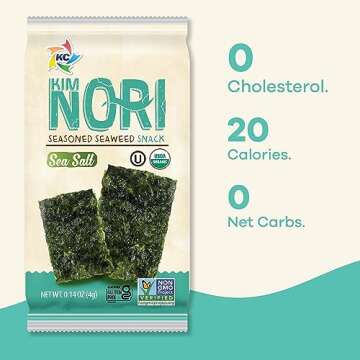 KIMNORI Seasoned Seaweed Snacks Sheets – Organic Sea Salt Flavor 24 Individual Packs Roasted Crisp...
