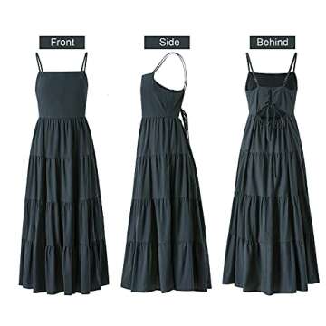 Fashionme Women Midi Maxi Dresses Summer Boho Beach Dress Backless Smocked Dress Tiered Fit and Flared Cutout Spaghetti Strap Slip Cami Casual/Formal Navy Blue