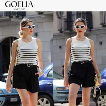 GOELIA Women's Striped Sleeveless Crew Neck Knit Sweater Tank Top Cotton Slim Fit Going Out Tops for Women Summer Womens Tops