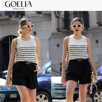 GOELIA Women's Striped Sleeveless Crew Neck Knit Sweater Tank Top Cotton Slim Fit Going Out Tops for Women Summer Womens Tops