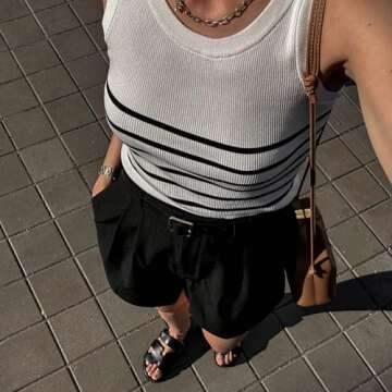 GOELIA Women's Striped Sleeveless Crew Neck Knit Sweater Tank Top Cotton Slim Fit Going Out Tops for Women Summer Womens Tops