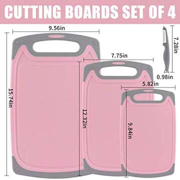 Cutting Boards for Kitchen, Plastic Chopping Board Set of 4 with Non-Slip Feet and Deep Drip Juice G...