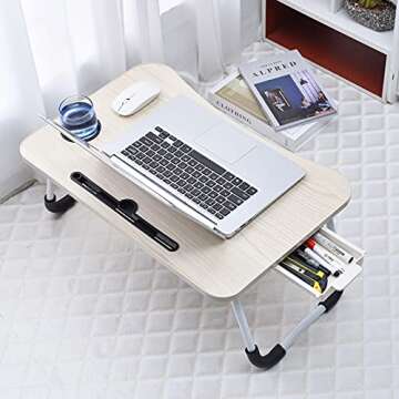 Lap Desk, Foldable Lap Desk Stand, Multifunction Lap Tablet with Cup Holder Perfect for Perfect for ...