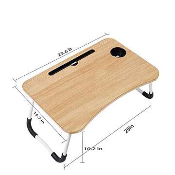 Lap Desk, Foldable Lap Desk Stand, Multifunction Lap Tablet with Cup Holder Perfect for Perfect for Watching Movie on Bed Or As Personal Dinning Table (Beige)