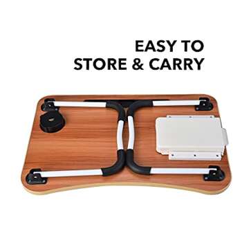 Lap Desk, Foldable Lap Desk Stand, Multifunction Lap Tablet with Cup Holder Perfect for Perfect for Watching Movie on Bed Or As Personal Dinning Table (Beige)