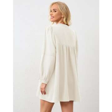 Burtell Women Flowy Long Puff Sleeve Mini Dress White