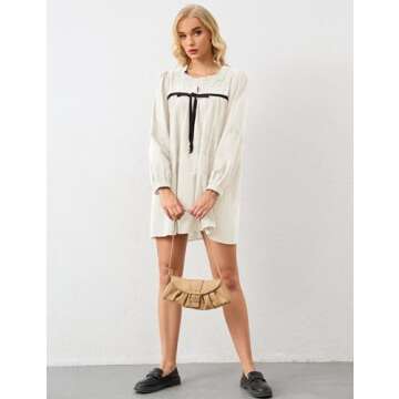 Burtell Women Flowy Long Puff Sleeve Mini Dress White