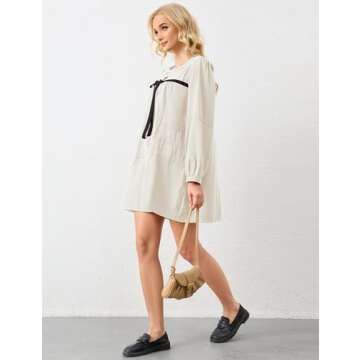 Burtell Women Flowy Long Puff Sleeve Mini Dress White