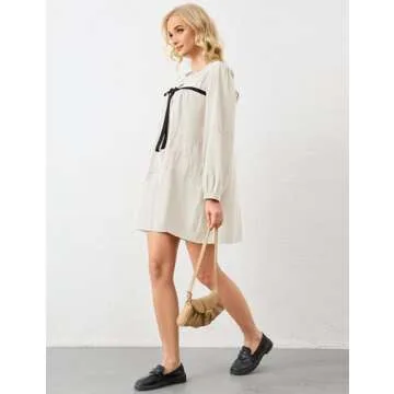 Burtell Women Flowy Long Puff Sleeve Mini Dress White