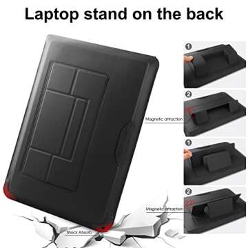 HoYiXi 14 Inch Laptop Sleeve Case Leather Bag with Stand Compatible with Mac Pro 14 2021/ASUS Vivobook 14/HP Pavilion X360/IdeaPad 14/Dell HP ASUS Acer Huawei Matebook 14'' PC, Black