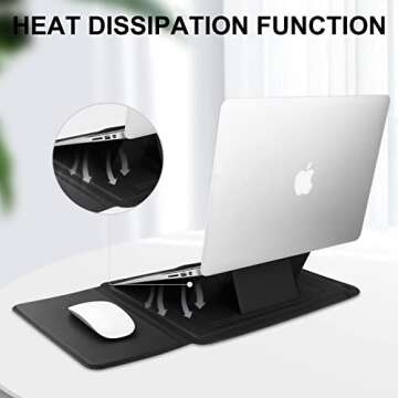 HoYiXi 14 Inch Laptop Sleeve Case Leather Bag with Stand Compatible with Mac Pro 14 2021/ASUS Vivobook 14/HP Pavilion X360/IdeaPad 14/Dell HP ASUS Acer Huawei Matebook 14'' PC, Black