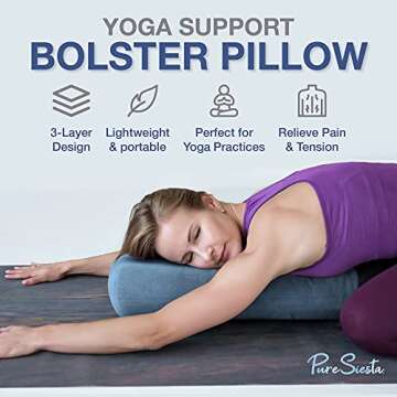 Pure Siesta Bolster Pillow for Restorative Yoga | 2 Luxurious eco-Suede Pillow Covers with Carry Handle | Supportive Rectangular Yoga Bolster | Includes Carry case