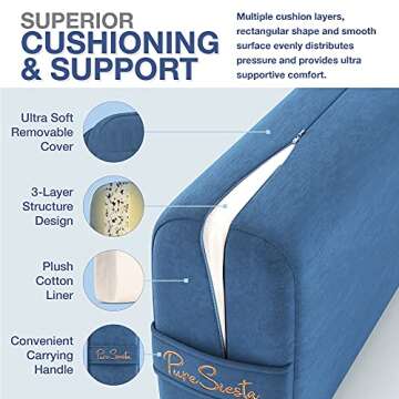 Pure Siesta Bolster Pillow for Restorative Yoga | 2 Luxurious eco-Suede Pillow Covers with Carry Handle | Supportive Rectangular Yoga Bolster | Includes Carry case