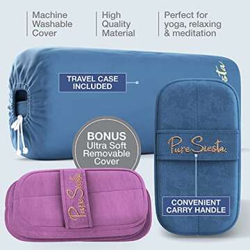Pure Siesta Bolster Pillow for Restorative Yoga | 2 Luxurious eco-Suede Pillow Covers with Carry Handle | Supportive Rectangular Yoga Bolster | Includes Carry case