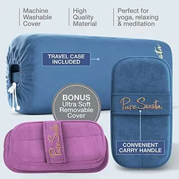 Pure Siesta Bolster Pillow for Restorative Yoga | 2 Luxurious eco-Suede Pillow Covers with Carry Handle | Supportive Rectangular Yoga Bolster | Includes Carry case