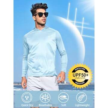 NORTHYARD Men's Long Sleeve Hoodie Shirts UPF 50+ Sun Protection Fishing Swim Lightweight Running Wo...