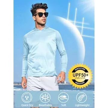 NORTHYARD Men's Long Sleeve Hoodie Shirts UPF 50+ Sun Protection Fishing Swim Lightweight Running Wo...