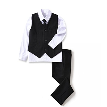 YuanLu 4 Piece Boys' Formal Suit Set - Size 7 - Black Vest, Pants & Shirt