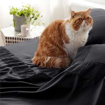 Bedsure Queen Sheet Set - 4 Pieces Soft Queen Size Sheets - Breathable & Cooling - Hotel Luxury - Easy Care Polyester Microfiber Bedding for Women, Men, Black