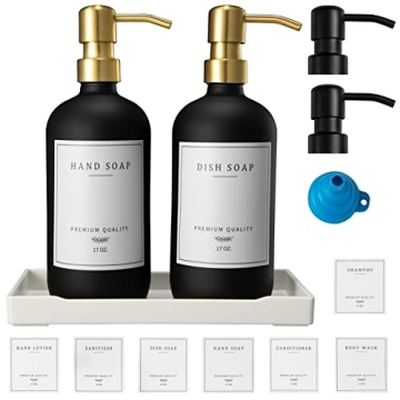 Glass Soap Dispenser for Kitchen Sink,Farmhouse Kitchen Dish Soap Dispenser&Hand Soap Dispenser Set,...