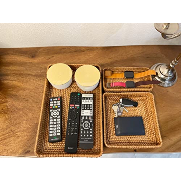 Rattan Tray Set of 3 - Serving Tray Wicker Rattan Set - Tabletop Cake, Fruit Platter, Coffee Table Tray - VILLAGE WONDERS