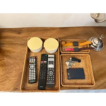 Rattan Tray Set of 3 - Serving Tray Wicker Rattan Set - Tabletop Cake, Fruit Platter, Coffee Table Tray - VILLAGE WONDERS