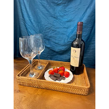 Rattan Tray Set of 3 - Serving Tray Wicker Rattan Set - Tabletop Cake, Fruit Platter, Coffee Table Tray - VILLAGE WONDERS