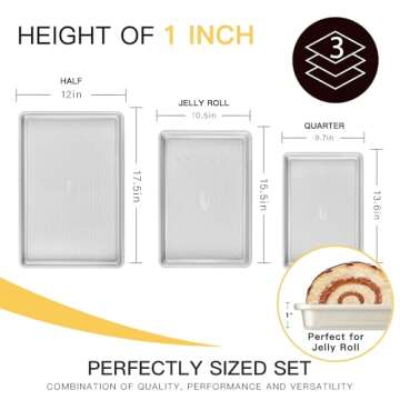 HONGBAKE Baking Sheet Pan Set, Cookie Sheets for Oven, Nonstick Half/Quarter/Jelly Roll Pans with Diamond Texture Pattern, Heavy Duty Cookie Tray, Silver