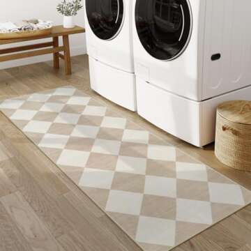 Beeiva Checkered Hallway Runner Rug - Washable Non-Slip Carpet