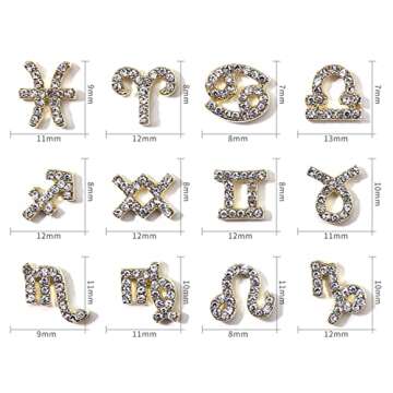 WOKOTO 48Pcs Zodiac Signs And Zodiac Letters Nail Charms For Nail Art 3D Zodiac Charms Gold And Silv...