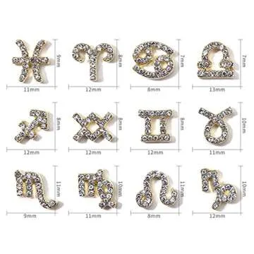 WOKOTO 48Pcs Zodiac Signs And Zodiac Letters Nail Charms For Nail Art 3D Zodiac Charms Gold And Silv...