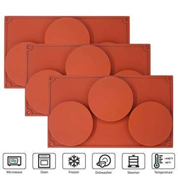 SourceTon 3-Cavity Large Round Silicone Disc Cake Mold, 3 PCS Pack Non-Stick Baking Molds Cake, Candy, Soap, Resin Art