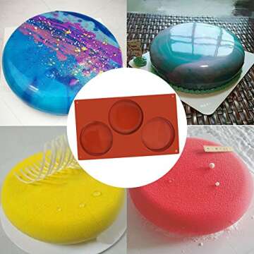 SourceTon 3-Cavity Large Round Silicone Disc Cake Mold, 3 PCS Pack Non-Stick Baking Molds Cake, Candy, Soap, Resin Art